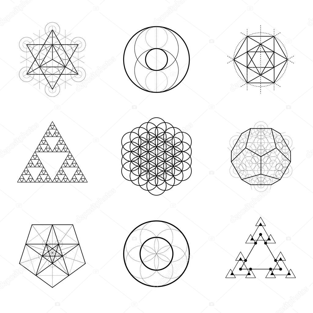 Sacred geometry vector design elements. Alchemy, religion, philosophy, spirituality, hipster symbols.