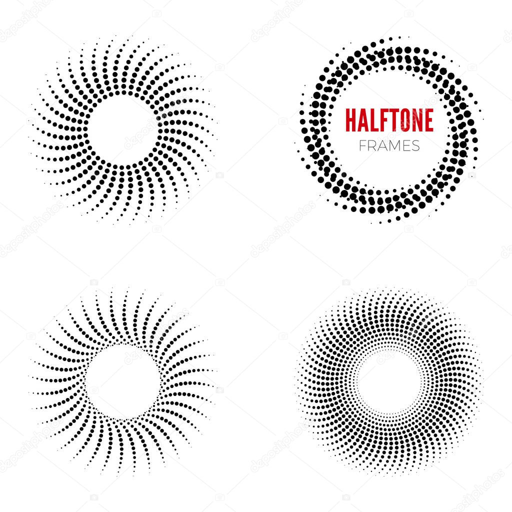 Set of round halftone frames. Abstract vector design elements