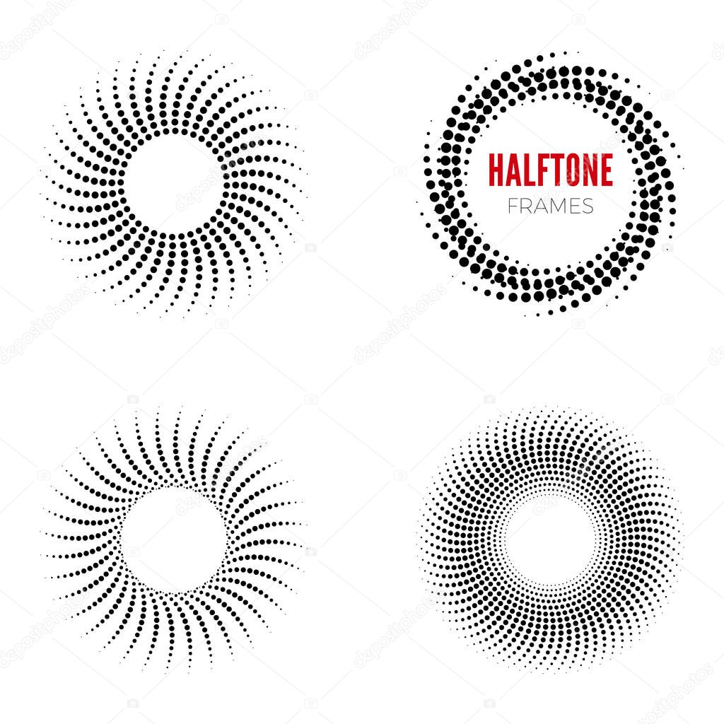 Set of Round Halftone Vector Design Elements