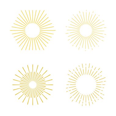 Soyut güneş patlamaları ayarlayın. Bir yıldızın Vintage patlaması. Geometrik tarzda elle Retro çerçeveler.