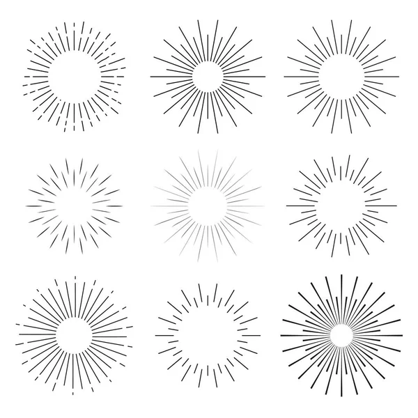 抽象 sunbursts を設定します。スターのビンテージ爆発。幾何学的なスタイルで手でレトロなフレーム. — ストックベクタ