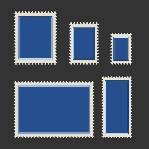 Blank postage stamp set. Toothed border stickers in different size. Vector flat style illustration