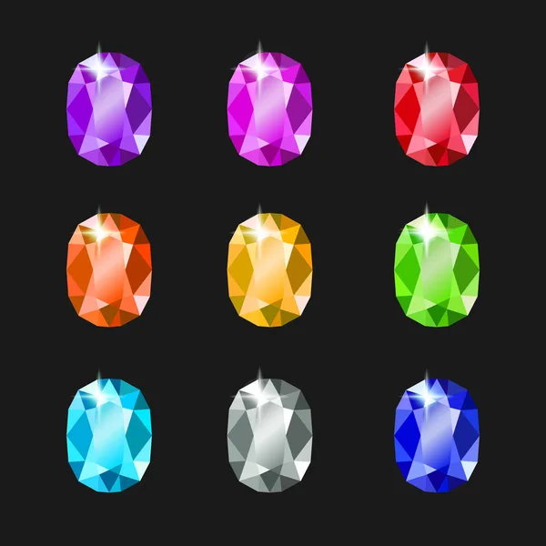 Ensemble de bijoux ovales de différentes couleurs. Pierres précieuses pour la conception — Image vectorielle