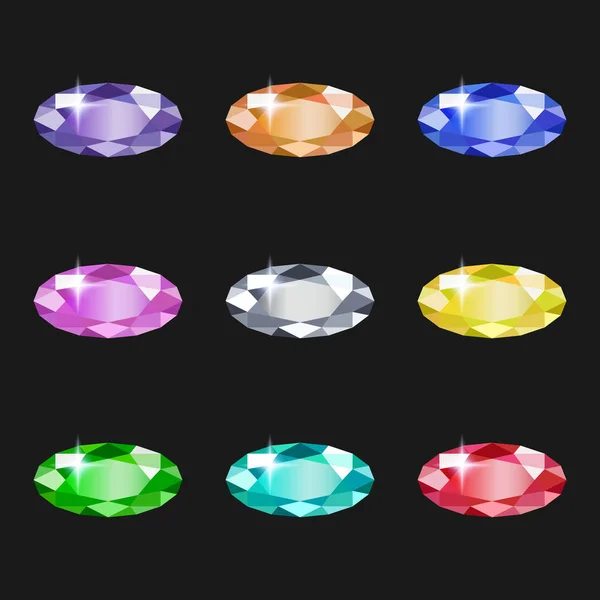 Conjunto de jóias redondas de cores diferentes. Pedras preciosas para design — Vetor de Stock