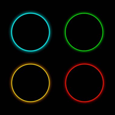 Renkli yuvarlak Neon çerçeveleri ayarlayın. Vektör Illustration.