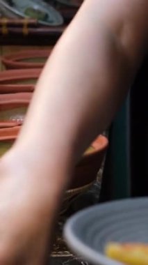 Misafirler şık bir açık büfede tabakları kendileri yiyorlar. Katılımcılar güneşli gökyüzünün altında çeşitli sandviçlerin tadını çıkarıyorlar. Etkinlikler ve yaşam tarzı temaları için mükemmel. Yüksek kalite 4k görüntü