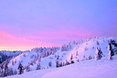 Travel Vancouver. Skiing in  Mount  Seymour Provincial Park in winter at sunset. North Vancouver. British Columbia. Canada. clipart