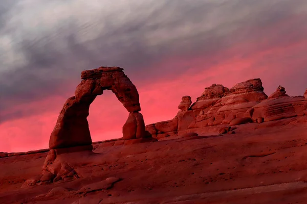 Natural Sandstone Arch Sunset Delicate Arch Arches National Park Moab — Stock Photo, Image