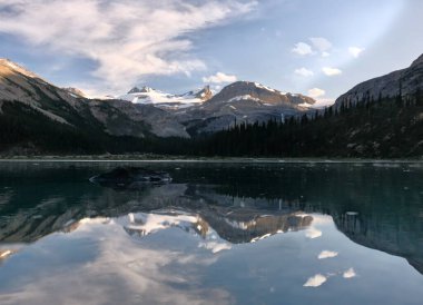 Yazın Bow Gölü 'ndeki dağların yansıması. Banff Ulusal Parkı. Alberta. Kanada 