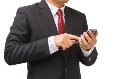 İş takım elbiseli adamı smartphone kullanarak