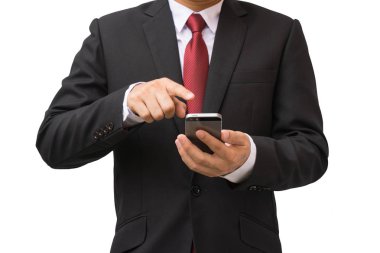 İş takım elbiseli adamı smartphone kullanarak