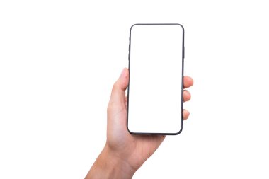 Beyaz arkaplanda yeni bir akıllı telefon var. 