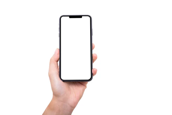 Beyaz arkaplanda yeni bir akıllı telefon var. 