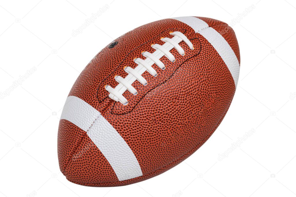 Closeup American Football isolate on white background, Full American Football ball.