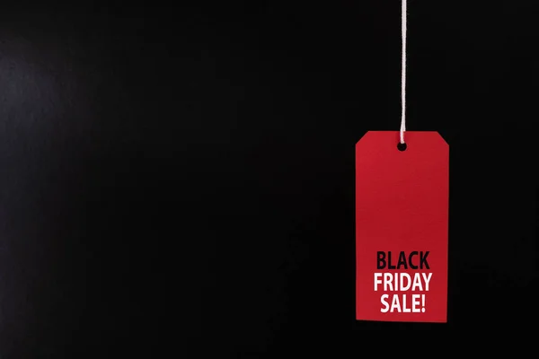 Conceito Venda Black Friday Cor Etiqueta Venda Vermelha Fundo Preto — Fotografia de Stock