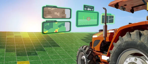 çok akıllı sanayi robot 4.0 tarım kavramı, endüstriyel ziraat mühendisi, karışık özerk traktör artar kendi sürüş teknolojisi ile sanal gerçeklik kullanarak toplamak, erişmek, toprak analiz için çiftçi