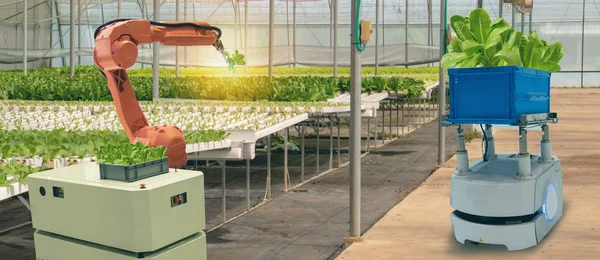 Iot Smart Agricoltura Concetto Robotica Intelligente Agricoltura Futuristica Robot Agricoltori — Foto Stock