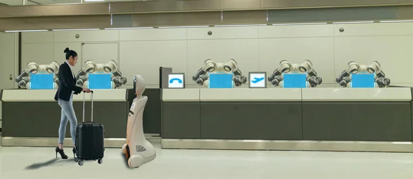 Elegantní Hotel Pohostinství Průmysl Koncept Recepční Robota Robot Asistenta Lobby — Stock fotografie
