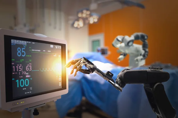 Akıllı tıbbi teknoloji kavramı, Robotik cerrahi makine Hastanesi, gelişmiş Robotik cerrahi hassas, minyatürleştirme, daha küçük kesi, daha az ağrı, iyileştirme zamanı hızlı azalan kan kaybı vardır