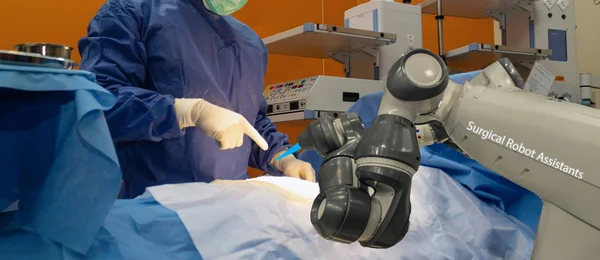 smart medical technology concept,advanced robotic surgery machine at Hospital, robotic surgery are precision, miniaturisation, smaller incisions, decreased blood loss, less pain,  quick healing time