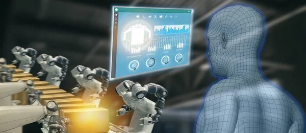 Iot Indústria Conceito Engenheiro Industrial Usando Inteligência Artificial Realidade Aumentada — Fotografia de Stock