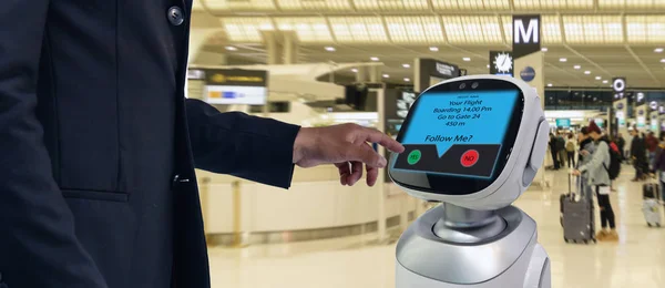 Robotické Poradce Technologický Koncept Letiště Použít Robotické Poradce Pro Pomoc — Stock fotografie