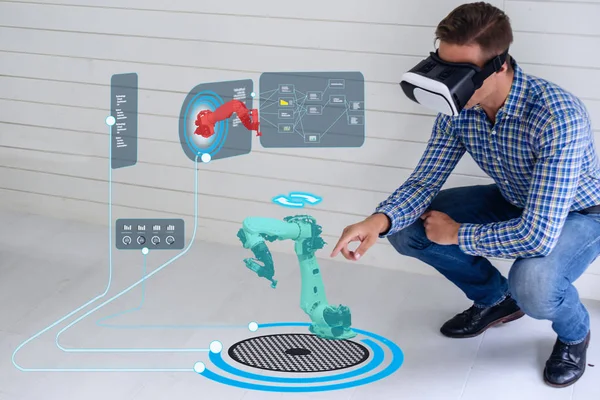 Iot Smarta Teknik Futuristiska Industri Koncept Ingenjör Användning Augmented Blandat — Stockfoto