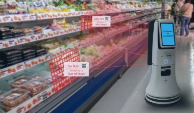 Akıllı perakende kavramı, robot hizmeti kullanmak için onay veri türlerini veya raf ile kolaylıkla görüntülenebilir barkod ve fiyatları ya da fotoğraf stok mal mağaza idealize edilmiş bir betimlemesi karşı karşılaştırıldığında mağazaları