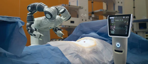 Akıllı tıbbi teknoloji kavramı, Robotik cerrahi makine Hastanesi, gelişmiş Robotik cerrahi hassas, minyatürleştirme, daha küçük kesi, daha az ağrı, iyileştirme zamanı hızlı azalan kan kaybı vardır