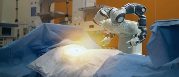 smart medical technology concept,advanced robotic surgery machine at Hospital, robotic surgery are precision, miniaturisation, smaller incisions, decreased blood loss, less pain,  quick healing time