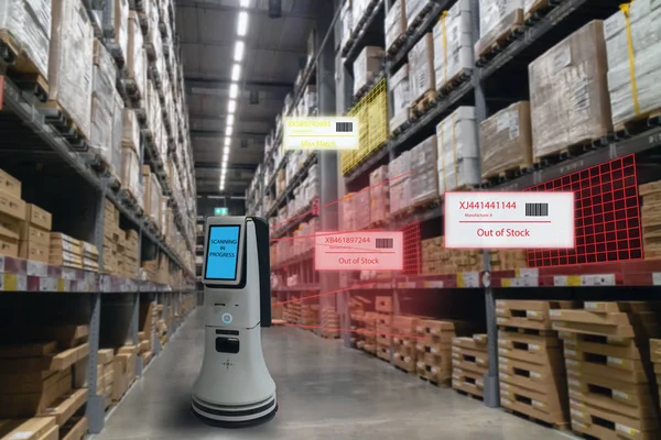 Concepto Venta Por Menor Inteligente Uso Servicio Robot Para Verificar — Foto de Stock