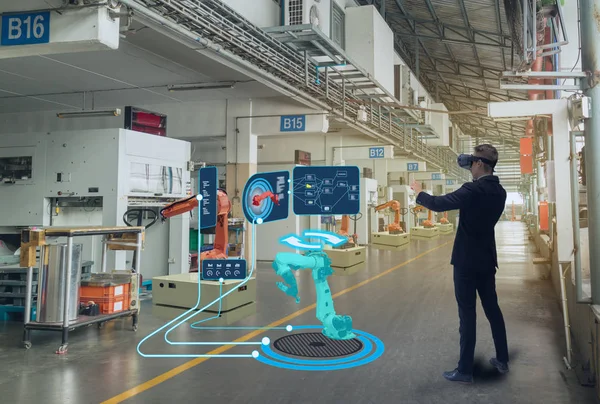 Iot Tecnología Inteligente Futurista Concepto Industria Ingeniero Utilizar Realidad Virtual — Foto de Stock