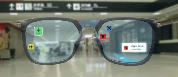 Tecnología Inteligente Industria Móvil Concepto Usuario Utiliza Gafas Inteligentes Con — Foto de Stock