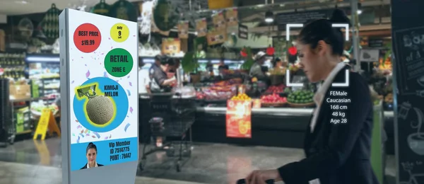 iot makine öğrenme insan ile , analitik kavram için yapay zeka kullanan nesne tanıma, dijital Signage artırılmış gerçeklik ile müşteri gerekli tahmin icat