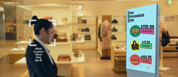 iot makine öğrenme insan ile , analitik kavram için yapay zeka kullanan nesne tanıma, dijital Signage artırılmış gerçeklik ile müşteri gerekli tahmin icat