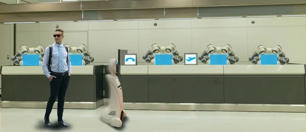 Hotel Inteligente Indústria Hospitalidade Conceito Robô Recepcionista Assistente Robô Lobby — Fotografia de Stock