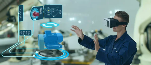 Iot Tecnología Inteligente Futurista Concepto Industria Ingeniero Utilizar Realidad Virtual — Foto de Stock