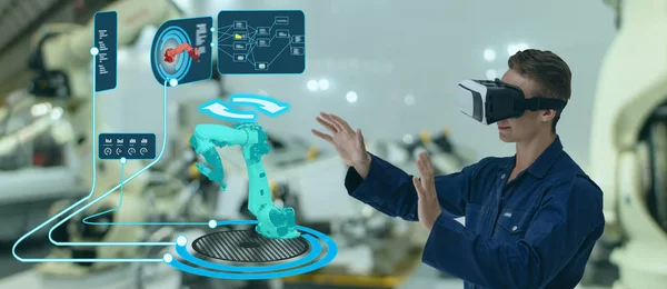 Iot Smarta Teknik Futuristiska Industri Koncept Ingenjör Användning Augmented Blandat — Stockfoto