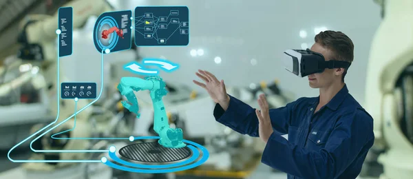 Iot Tecnología Inteligente Futurista Concepto Industria Ingeniero Utilizar Realidad Virtual — Foto de Stock