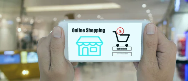 Smart Retail Technology Online Shopping Concept Customer Use Password Try — Foto de Stock