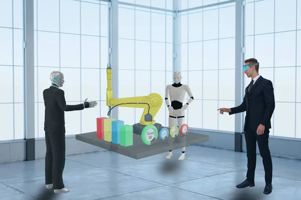 Rendering Business Man Using Virtual Mixed Augmented Reality Discuss Artificial — Stock Photo, Image