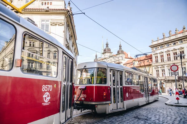 Praga República Checa Octubre 2018 Vista Calles Históricas Con Tranvía — Foto de Stock