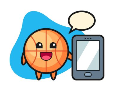 Elinde akıllı telefon tutan basketbol çizgi filmi.