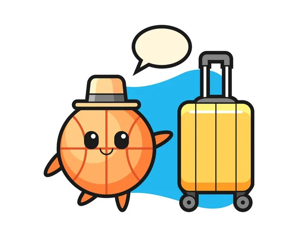 Basketball Cartoon Luggage Vacation — Stock Vector