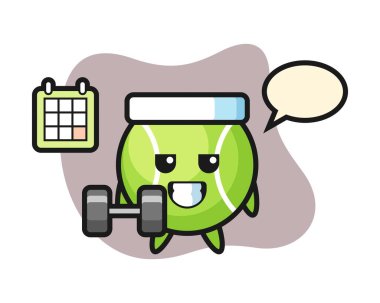 Tenis çizgi filmi halterle spor yapıyor.