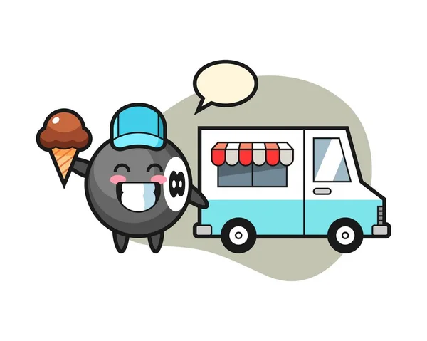 Eight Ball Billiard Cartoon Ice Cream Truck — Stock Vector