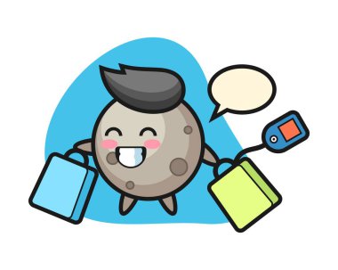 Ay çizgi filmi bir alışveriş çantası tutuyor.