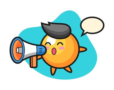 Masa tenisi topu çizgi filmi elinde bir megafon tutuyor.