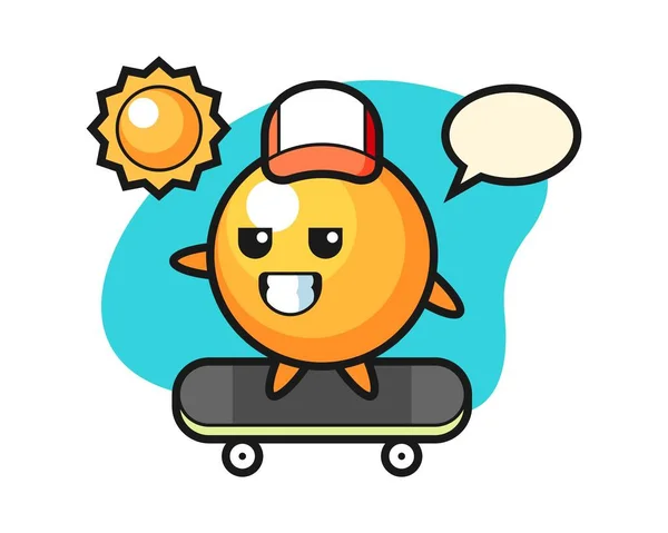 Ping Pong Ball Cartoon Fahrt Auf Einem Skateboard — Stockvektor
