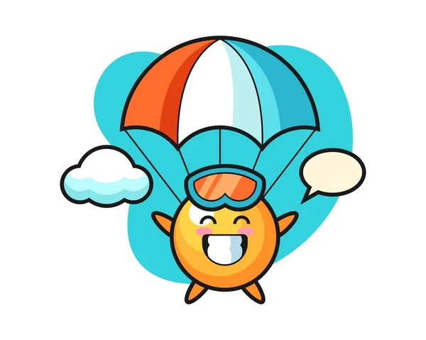 Ping Pong Ball Cartoon Skydiving Happy Gesture — Stock Vector